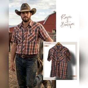 🌿Country Hardware Mens Large Fall Plaid Pearl Snaps Button Down Shirt